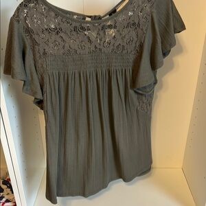 Knox Rose Green Smocked Ruffled Blouse